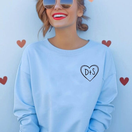 Personalised Initial Heart Valentine Sweatshirt, Couple Matching Valentines Day Jumper, Letter Printed Sweater for Women, Valentines Gifts