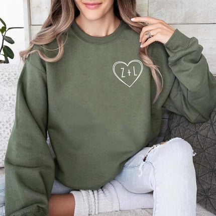 Personalised Initial Heart Valentine Sweatshirt, Couple Matching Valentines Day Jumper, Letter Printed Sweater for Women, Valentines Gifts