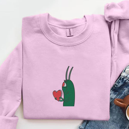 Plankton Heart Embroidered Sweatshirt, Funny Love Valentine Sweatshirt, Cute Plankton Crewneck Jumper, Gift for Him, Valentines Day Gifts