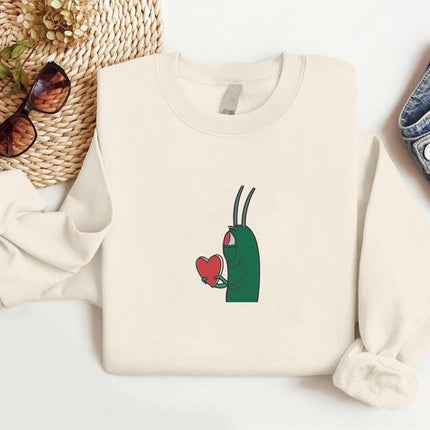Plankton Heart Embroidered Sweatshirt, Funny Love Valentine Sweatshirt, Cute Plankton Crewneck Jumper, Gift for Him, Valentines Day Gifts