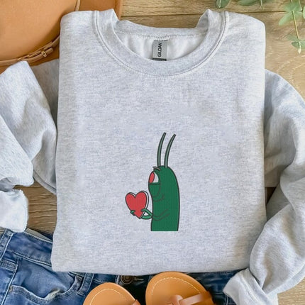 Plankton Heart Embroidered Sweatshirt, Funny Love Valentine Sweatshirt, Cute Plankton Crewneck Jumper, Gift for Him, Valentines Day Gifts