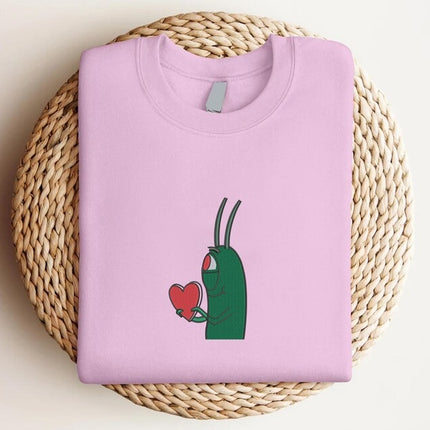 Plankton Heart Embroidered Sweatshirt, Funny Love Valentine Sweatshirt, Cute Plankton Crewneck Jumper, Gift for Him, Valentines Day Gifts