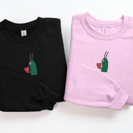 Plankton Heart Embroidered Sweatshirt, Funny Love Valentine Sweatshirt, Cute Plankton Crewneck Jumper, Gift for Him, Valentines Day Gifts