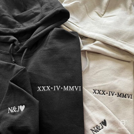 Custom Embroidered Roman Numeral Matching Hoodie
