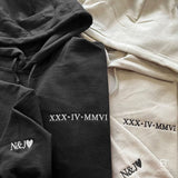 Custom Embroidered Roman Numeral Hoodie, Couple Valentines Matching Jumpers, Memorial Personalised Anniversary Date Hoodie, Gifts for BF GF