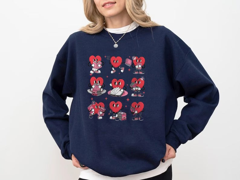 Valentine Day Book Lover Sweater, Book Heart Valentines Sweatshirt, Cute Valentine Gift for Girlfriend, Bookworm Jumper, Valentine's Gifts