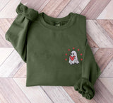 Valentines Ghost Sweatshirt, Ghost with Heart Embroidered Sweater, Cute Love Ghost Valentines Crewneck Jumper, Gift for Him, Valentines Gift