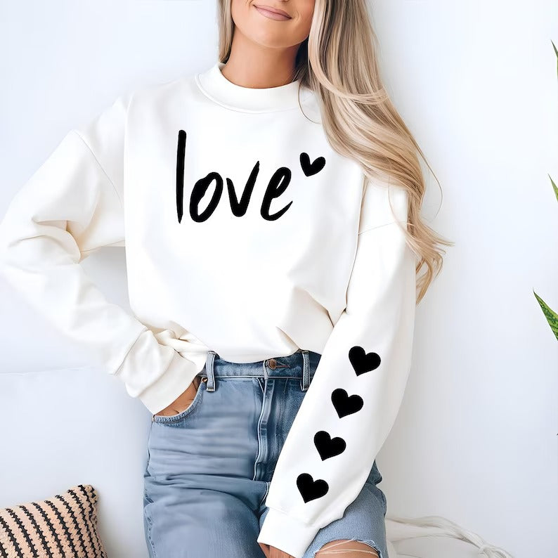 Valentine's Day Women Sweatshirt, Love Sweatshirt, Lover Hearts Printed Comfy Pullover Jumper, Girlfriend Valentine Crewnecks, Gifts for Her