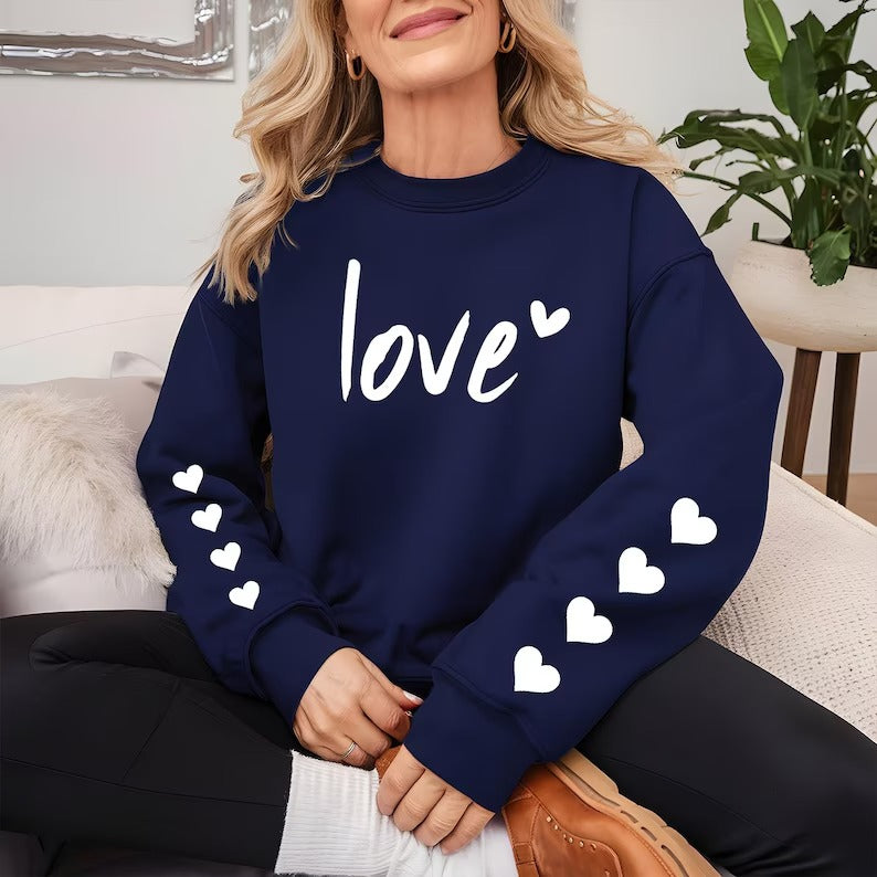 Valentine's Day Women Sweatshirt, Love Sweatshirt, Lover Hearts Printed Comfy Pullover Jumper, Girlfriend Valentine Crewnecks, Gifts for Her