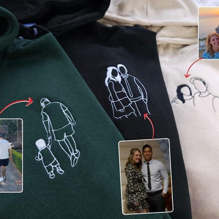 Embroidered Couple Portrait Hoodie, Personalised Initials His and Hers Jumper, Outline Drawing from Photo Hoody, Valentines Day Gift for Him