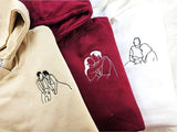 Embroidered Couple Portrait Hoodie, Personalised Initials His and Hers Jumper, Outline Drawing from Photo Hoody, Valentines Day Gift for Him