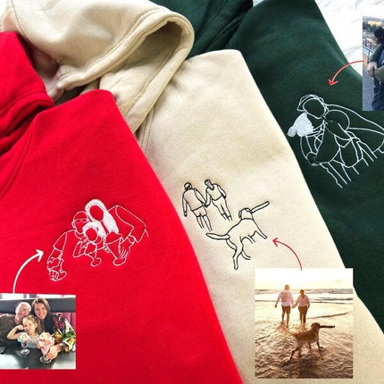 Embroidered Couple Portrait Hoodie, Personalised Initials His and Hers Jumper, Outline Drawing from Photo Hoody, Valentines Day Gift for Him