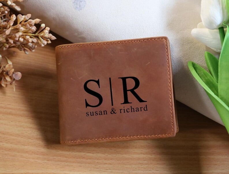 Personalised Valentines Day Gift, Engraved Leather Wallets For Him Photo Wallet for Men, Custom Monogrammed Anniversary Gift, Valentine Gift