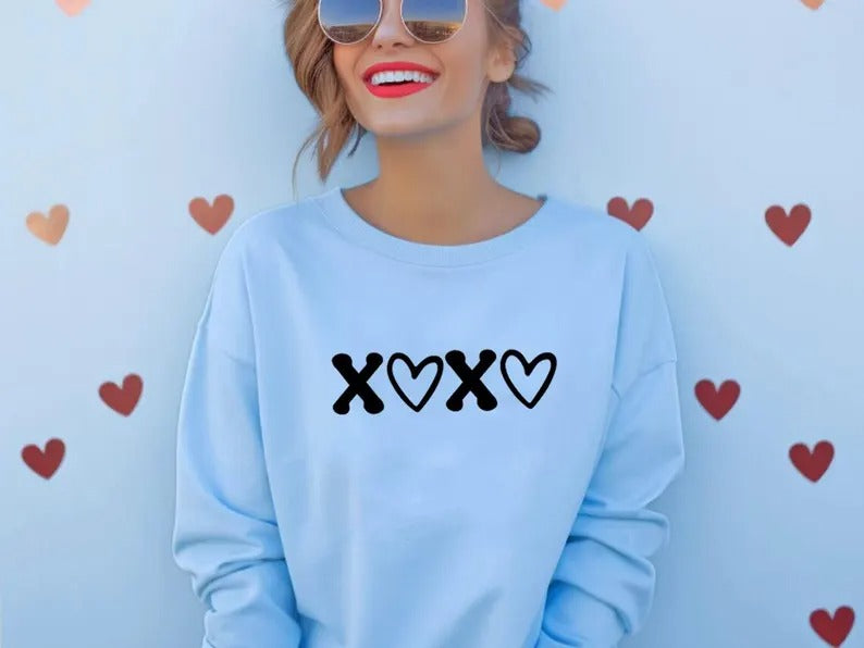 XOXO Valentines Crewneck Sweater, XOXO Crewneck Sweatshirt for Girlfriend, Cute Valentines Day Sweatshirt, Memorial Valentine Gift for Women