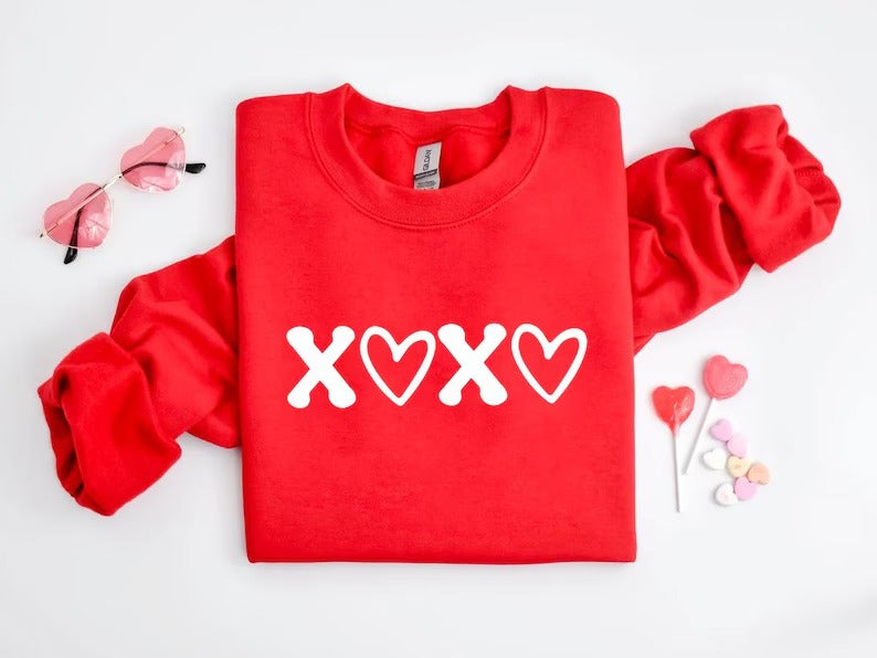 XOXO Valentines Crewneck Sweater, XOXO Crewneck Sweatshirt for Girlfriend, Cute Valentines Day Sweatshirt, Memorial Valentine Gift for Women