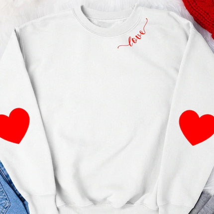 Valentines Elbow Heart Patch Sweatshirts, Teacher Valentine Heart Printed Crewnecks, Love Heart Sweatshirt, Valentine Tops, Valentine Gifts