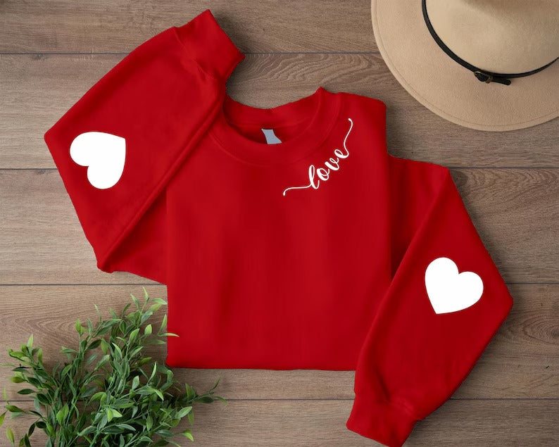 Valentines Elbow Heart Patch Sweatshirts, Teacher Valentine Heart Printed Crewnecks, Love Heart Sweatshirt, Valentine Tops, Valentine Gifts