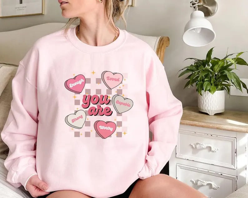 Teacher Valentine Sweatshirt, Retro Women's Valentines Sweater, Valentine Day Printed Crewnecks, Love Heart Jumpers, Valentine Gifts for Her