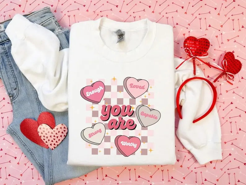 Teacher Valentine Sweatshirt, Retro Women's Valentines Sweater, Valentine Day Printed Crewnecks, Love Heart Jumpers, Valentine Gifts for Her