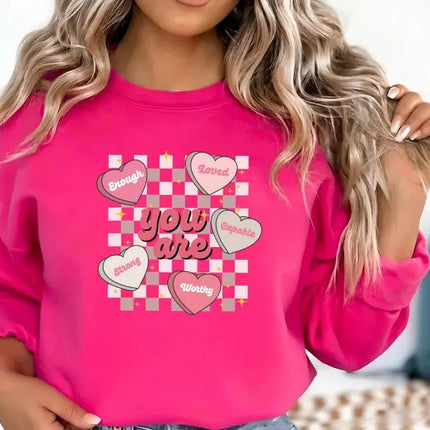 Teacher Valentine Sweatshirt, Retro Women's Valentines Sweater, Valentine Day Printed Crewnecks, Love Heart Jumpers, Valentine Gifts for Her