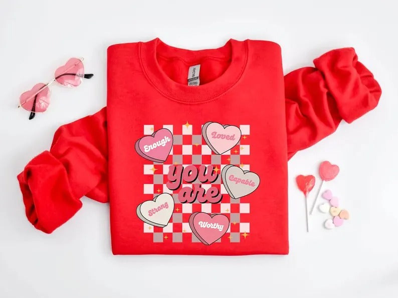 Teacher Valentine Sweatshirt, Retro Women's Valentines Sweater, Valentine Day Printed Crewnecks, Love Heart Jumpers, Valentine Gifts for Her