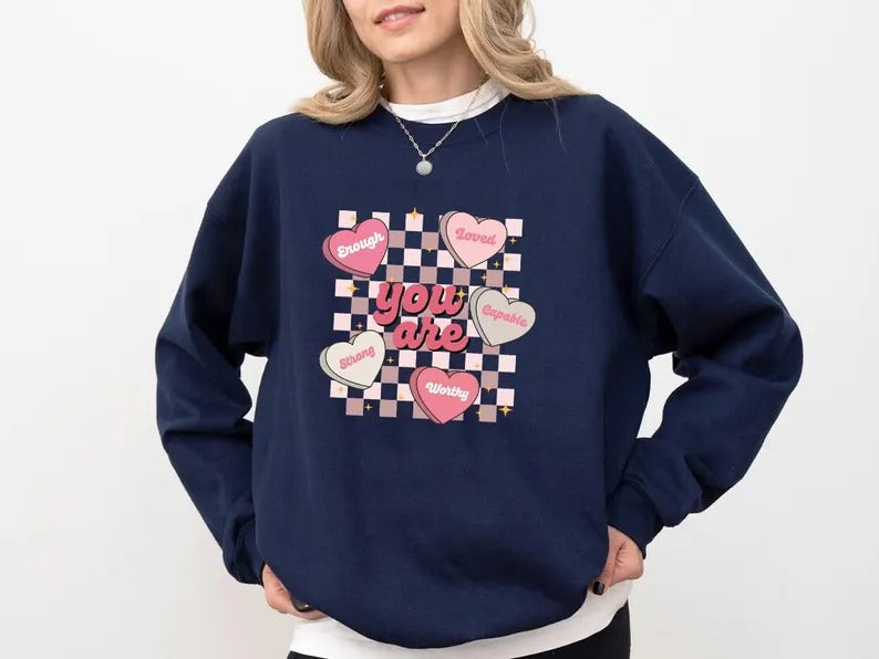 Teacher Valentine Sweatshirt, Retro Women's Valentines Sweater, Valentine Day Printed Crewnecks, Love Heart Jumpers, Valentine Gifts for Her