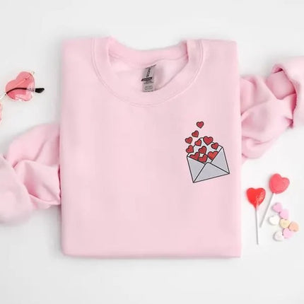 Embroidered Valentines Heart Sweatshirt, Love Letter Valentines Day Crewneck, Sweaters for Her, Comfy Colors Jumpers, Valentines Day Gifts