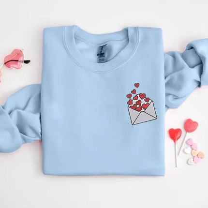 Embroidered Valentines Heart Sweatshirt, Love Letter Valentines Day Crewneck, Sweaters for Her, Comfy Colors Jumpers, Valentines Day Gifts