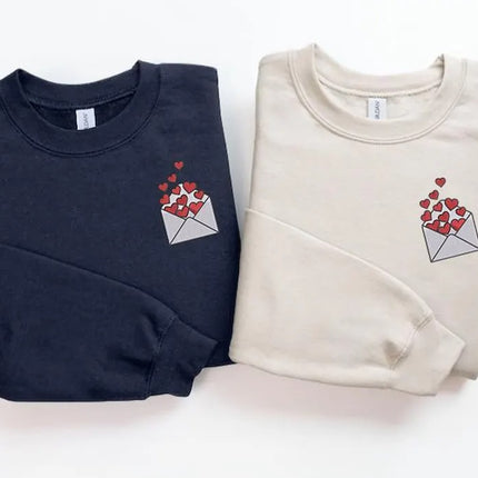 Embroidered Valentines Heart Sweatshirt, Love Letter Valentines Day Crewneck, Sweaters for Her, Comfy Colors Jumpers, Valentines Day Gifts