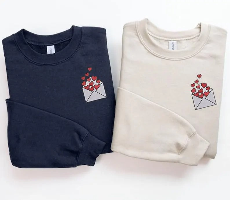 Embroidered Valentines Heart Sweatshirt, Love Letter Valentines Day Crewneck, Sweaters for Her, Comfy Colors Jumpers, Valentines Day Gifts