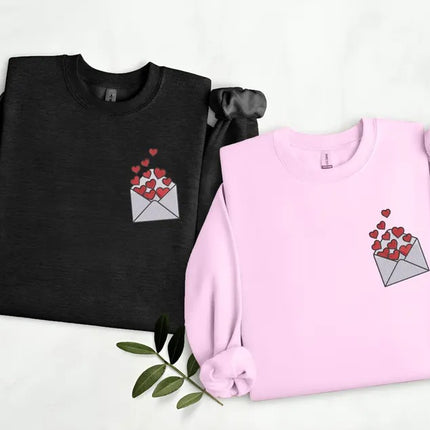 Embroidered Valentines Heart Sweatshirt, Love Letter Valentines Day Crewneck, Sweaters for Her, Comfy Colors Jumpers, Valentines Day Gifts
