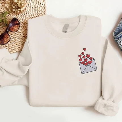 Embroidered Valentines Heart Sweatshirt, Love Letter Valentines Day Crewneck, Sweaters for Her, Comfy Colors Jumpers, Valentines Day Gifts
