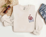 Embroidered Valentines Heart Sweatshirt, Love Letter Valentines Day Crewneck, Sweaters for Her, Comfy Colors Jumpers, Valentines Day Gifts