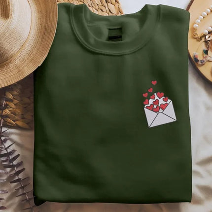 Embroidered Valentines Heart Sweatshirt, Love Letter Valentines Day Crewneck, Sweaters for Her, Comfy Colors Jumpers, Valentines Day Gifts