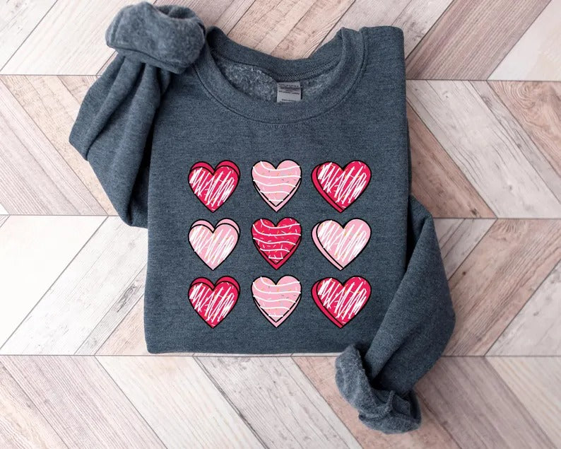 Valentines Day Women Sweatshirt, Valentine Candy Heart Jumper, I Lover You Sweatshirt, Heart Printed Top for Teacher, Valentine Gift for Her