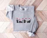 Valentines Cats Sweatshirt, Embroidered Cats Valentines Day Sweater, Valentines Crewneck for Her, Sweatshirt for Girlfriend, Cat Lover Gifts