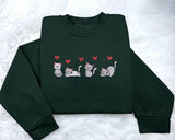 Valentines Cats Sweatshirt, Embroidered Cats Valentines Day Sweater, Valentines Crewneck for Her, Sweatshirt for Girlfriend, Cat Lover Gifts