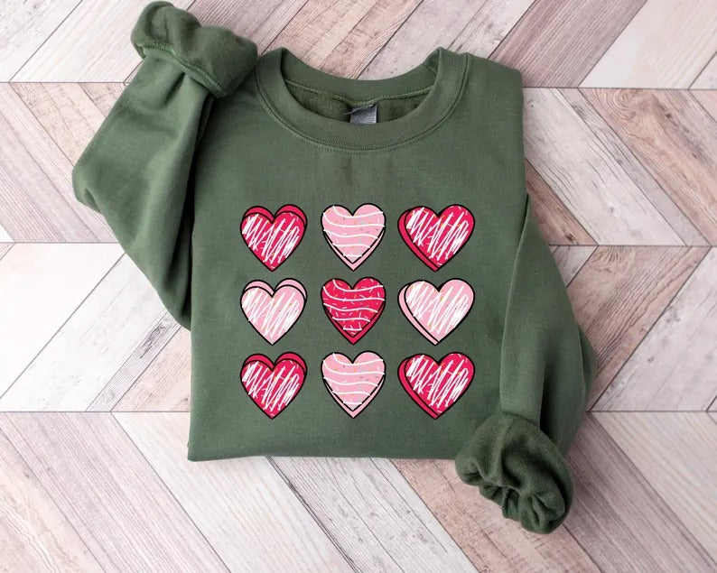 Valentines Day Women Sweatshirt, Valentine Candy Heart Jumper, I Lover You Sweatshirt, Heart Printed Top for Teacher, Valentine Gift for Her