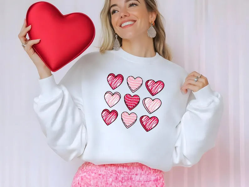 Valentines Day Women Sweatshirt, Valentine Candy Heart Jumper, I Lover You Sweatshirt, Heart Printed Top for Teacher, Valentine Gift for Her