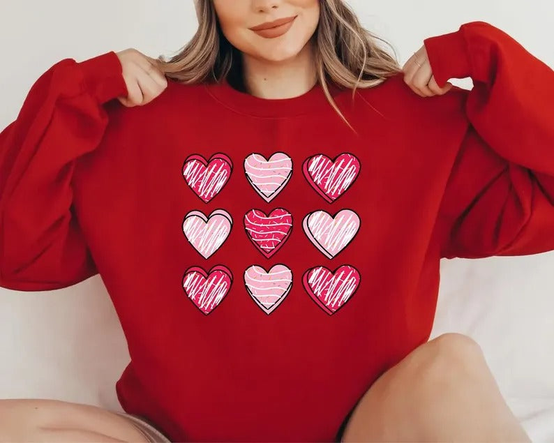 Valentines Day Women Sweatshirt, Valentine Candy Heart Jumper, I Lover You Sweatshirt, Heart Printed Top for Teacher, Valentine Gift for Her