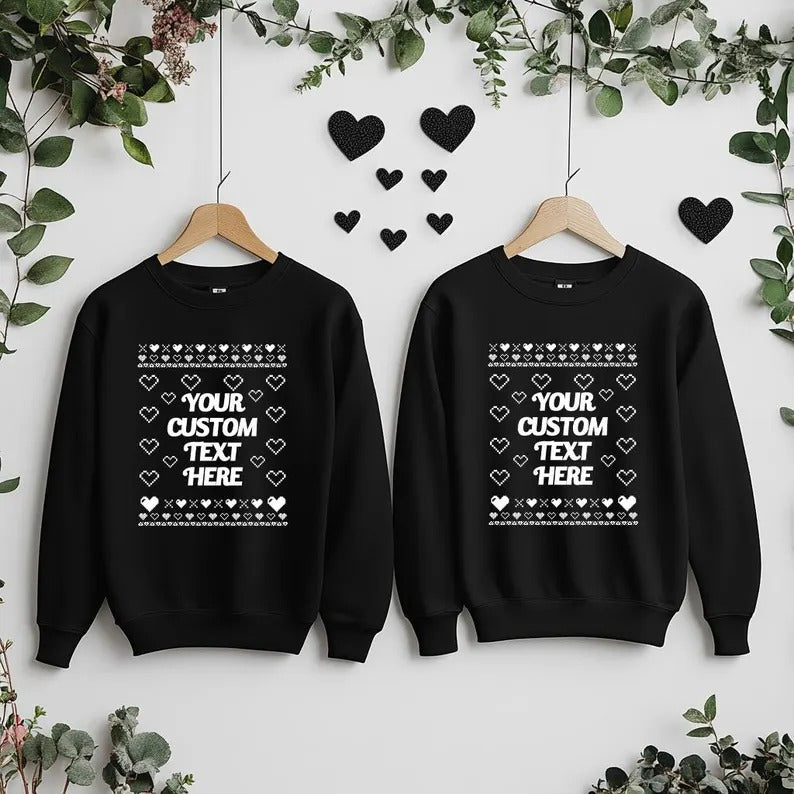 Custom Name/Text Valentines Sweatshirt, Valentines Day Couple Ugly Sweaters, Personalised GF BF Matching Jumpers, Funny Valentines Day Gifts