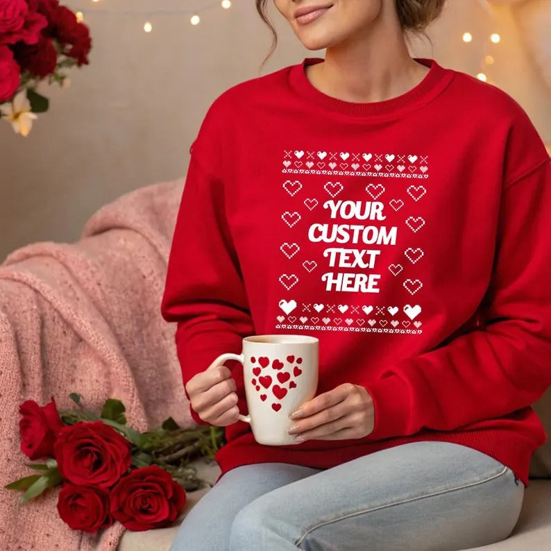 Custom Name/Text Valentines Sweatshirt, Valentines Day Couple Ugly Sweaters, Personalised GF BF Matching Jumpers, Funny Valentines Day Gifts