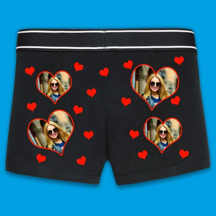 Boyfriend Valentine Boxer, Custom Photo Love Hearts Printed Men Shorts, Gift for Him