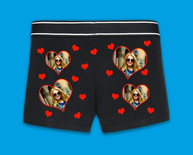 Boyfriend Valentine Boxer, Custom Photo Love Hearts Printed Men Shorts, Gift for Him