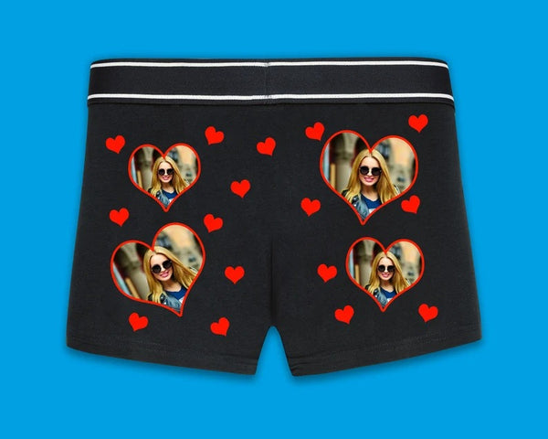 Boyfriend Valentine Boxer, Custom Photo Love Hearts Printed Men Shorts, Comfy Underpants, Anniversary Wedding Night Funny Gifts from Wife GF