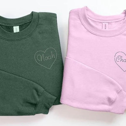Custom Name Heart Valentines Sweater, Personalised Embroidered Heart Sweatshirt, Love Heart Valentines Jumper for Him, Valentines Day Gifts