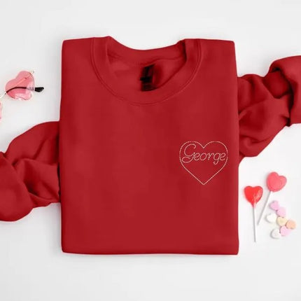 Custom Name Heart Valentines Sweater, Personalised Embroidered Heart Sweatshirt, Love Heart Valentines Jumper for Him, Valentines Day Gifts