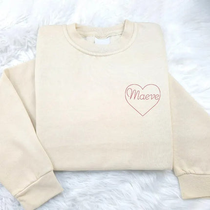 Custom Name Heart Valentines Sweater, Personalised Embroidered Heart Sweatshirt, Love Heart Valentines Jumper for Him, Valentines Day Gifts