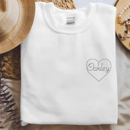 Custom Name Heart Valentines Sweater, Personalised Embroidered Heart Sweatshirt, Love Heart Valentines Jumper for Him, Valentines Day Gifts
