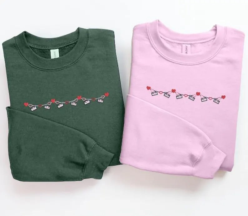 Valentines Love Garland Sweatshirt, Embroidered Gemma Vday Sweatshirt, Hearts and Love Letters Garland Jumper, Xoxo Sweater, Valentines Gift